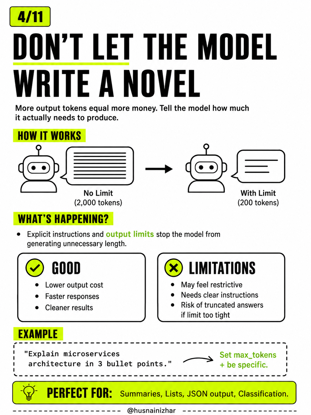 Don't let the model write a novel — set max_tokens and explicit output limits to control cost